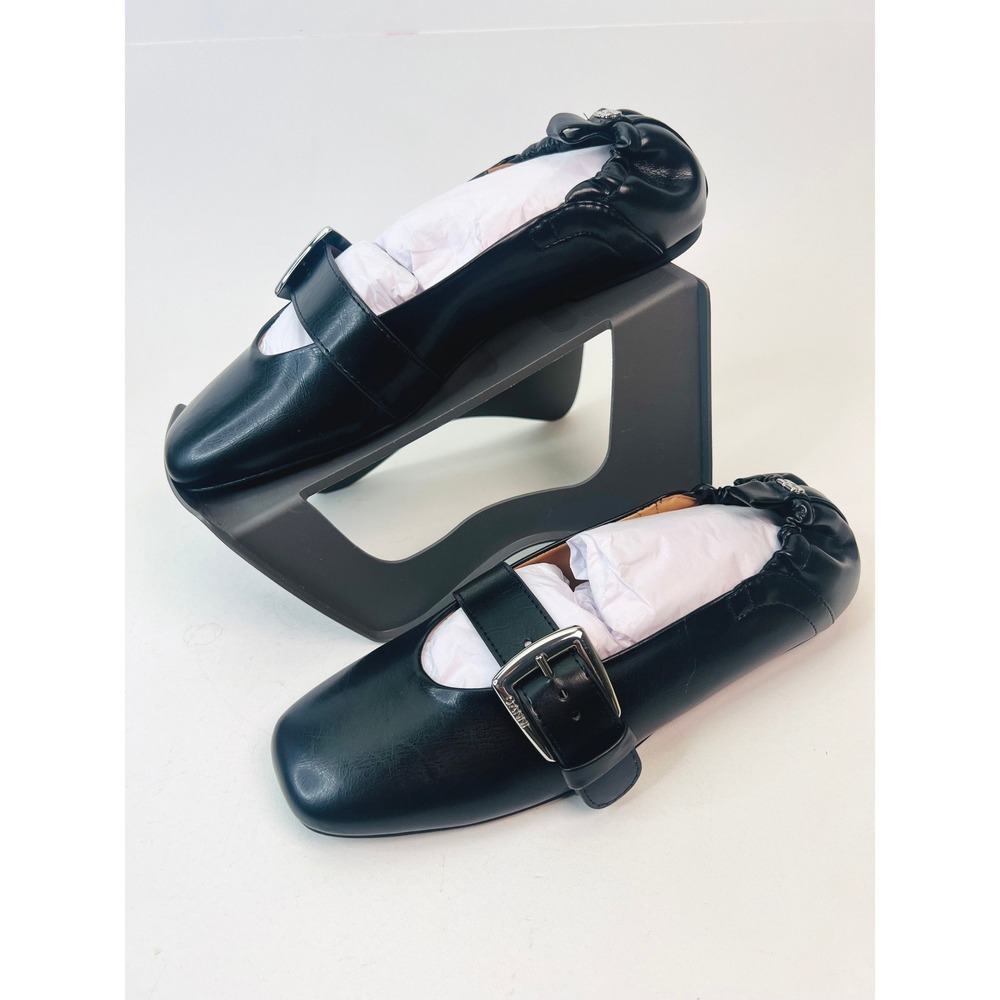 Ganni Black Leather Wide Buckle Ballerina Flats Square Toe S3117 EU 40‎ / US 9.5